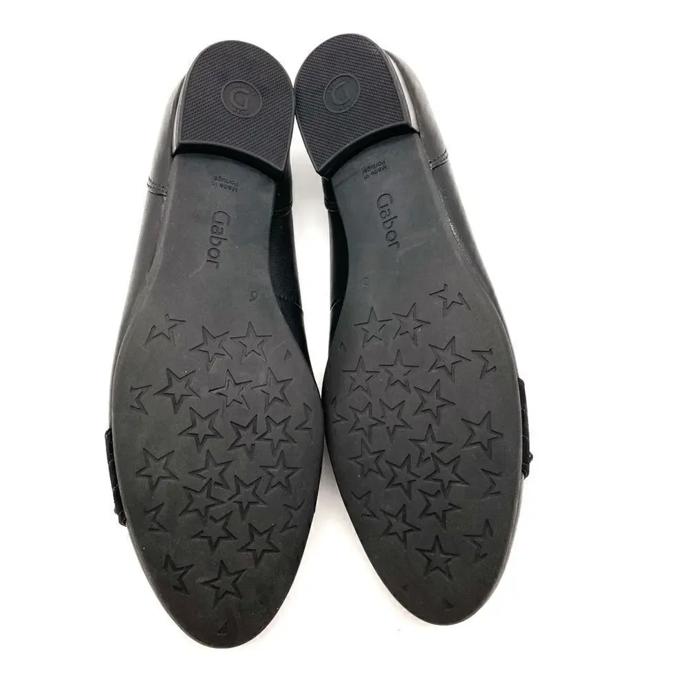 GABOR NWOT Black LEATHER FLAT SHOES